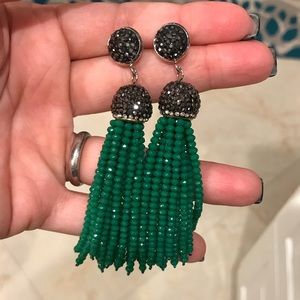 Women green tassel beaded earrings